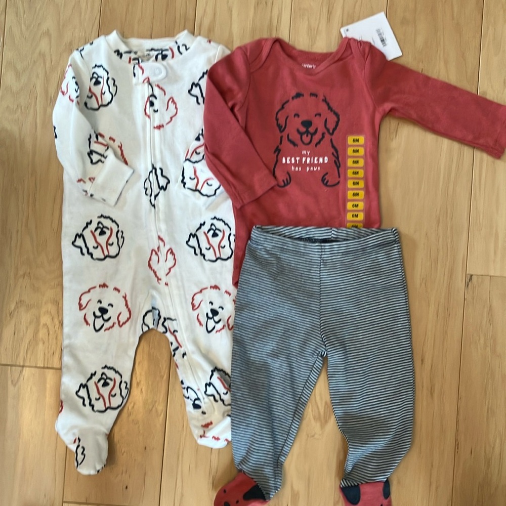 Kids One Piece Set with Dog Print Carters size 6 months. NET